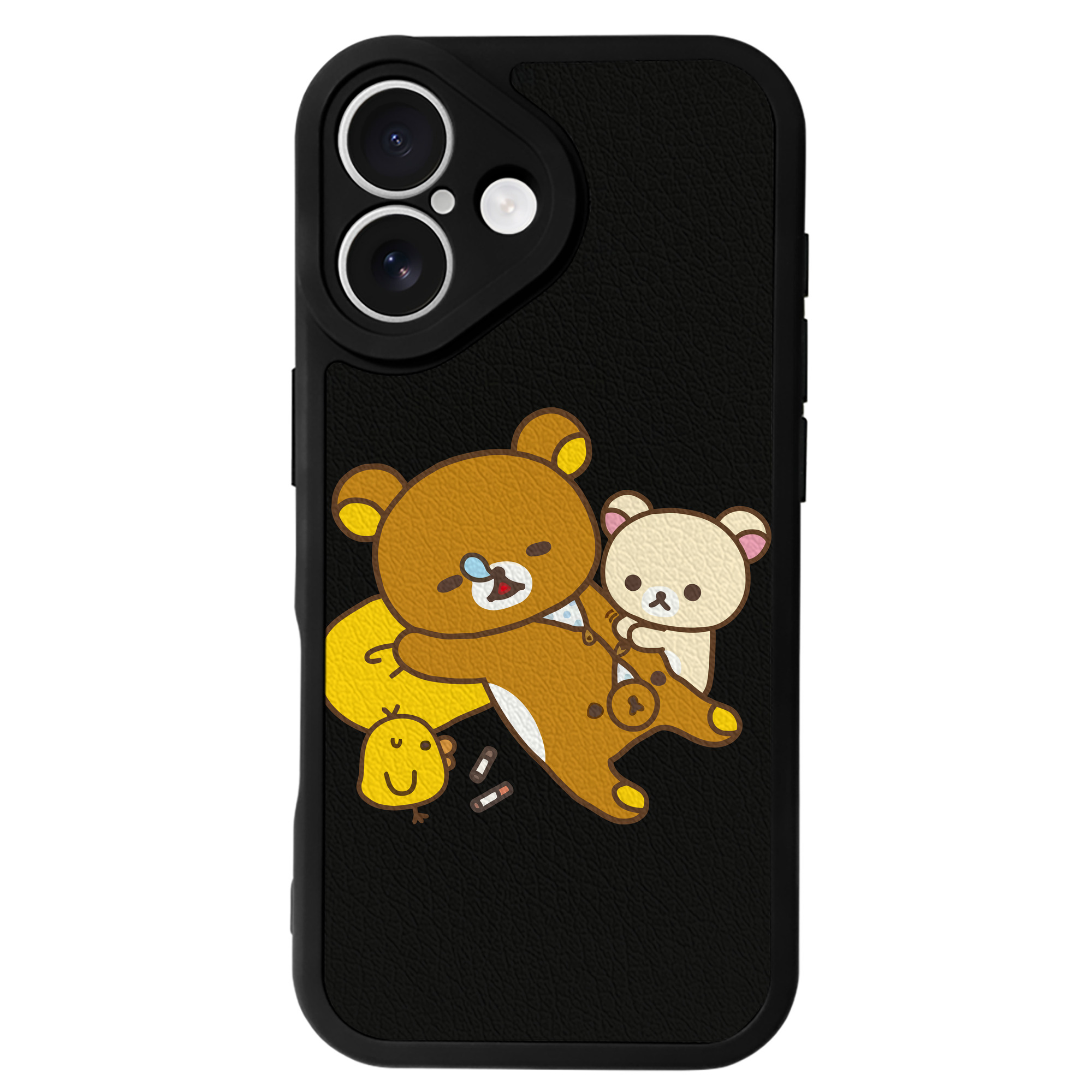 （画像用） リラックマ リラックマ キイロイトリ Rilakkuma Korilakkuma Kiiroitori 【iPhone 16シリーズ対応】シリコンスマホケース（レザー調） 材質：シリコン